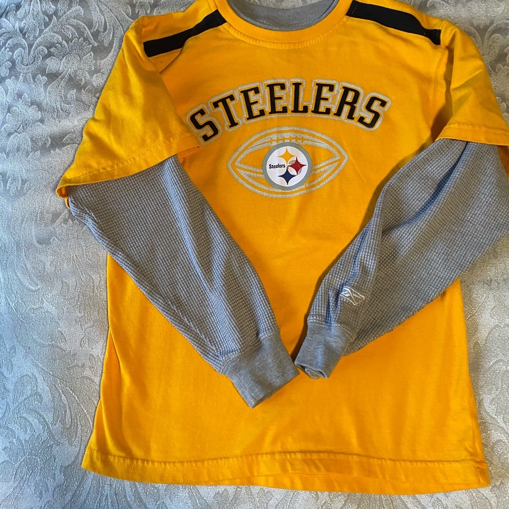 Team Reebok waffle knit sleeved Steelers jersey